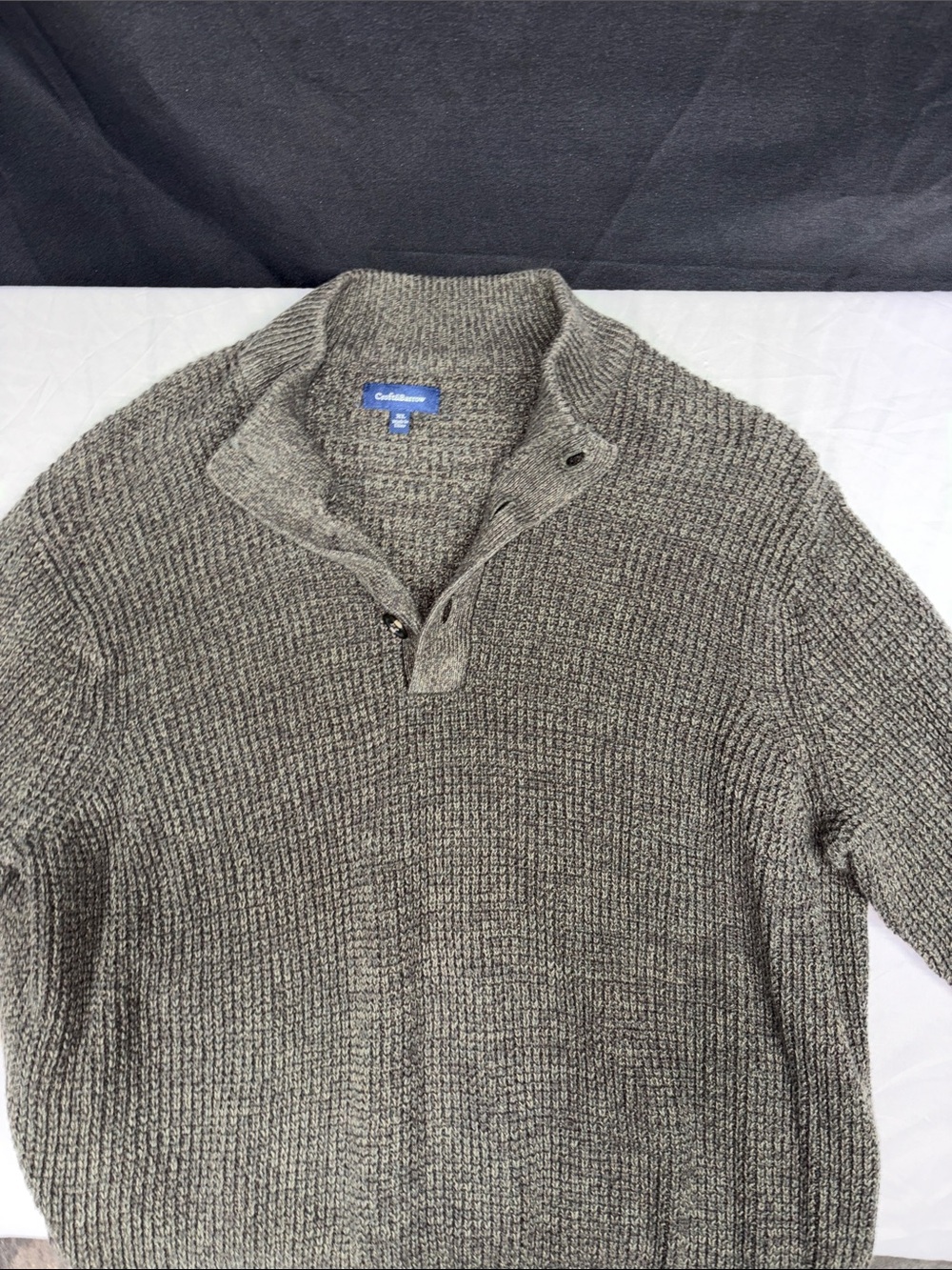Coldwater Creek Men's Gray Ribbed Zip-Neck Sweater